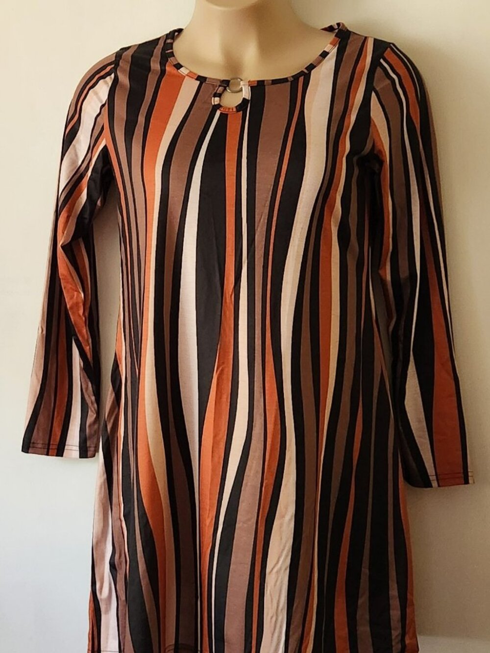 Delightful striped dress sz XL brown orange ecru VGUC